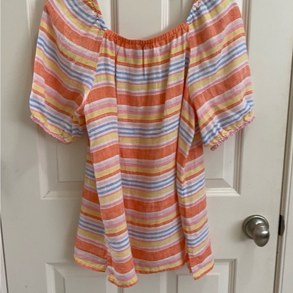 Talbots short sleeve top with smocked neckline. Yellow, pink,orange,blue SZ- Med - Picture 4 of 6